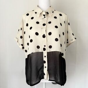 Forever 21 Fairycore Polka Dot Shirt‎ Black White Sheer Chiffon Medium Fairy Y2K
